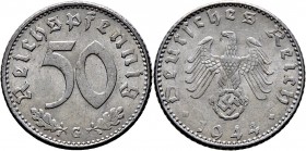 Deutsche Münzen und Medaillen ab 1871
Drittes Reich. . 
50 Reichspfennig 1944 G. J. 372.
selten, minimale Kratzer, vorzüglich