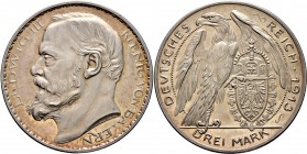 Deutsche Münzen und Medaillen ab 1871
Münzproben des Deutschen Reiches. . 
3 Mark-Probe in Silber 1913 von Karl Goetz. Büste König Ludwig III. nach ...