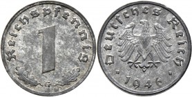 Deutsche Münzen und Medaillen ab 1871
Alliierte Besetzung. . 
1 Reichspfennig 1946 G. J. 373b.
selten, vorzüglich-Stempelglanz