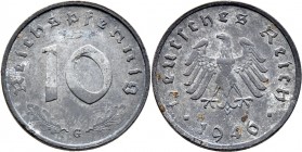 Deutsche Münzen und Medaillen ab 1871
Alliierte Besetzung. . 
10 Reichspfennig 1946 G. J. 375.
selten, fast vorzüglich