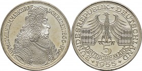 Deutsche Münzen und Medaillen ab 1871
Bundesrepublik Deutschland. . 
5 Deutsche Mark 1955 G. Markgraf von Baden ("Türkenlouis"). J. 390.
Polierte P...