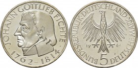 Deutsche Münzen und Medaillen ab 1871
Bundesrepublik Deutschland. . 
5 Deutsche Mark 1964 J. Fichte. J. 393.
Polierte Platte