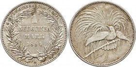 Deutsche Münzen und Medaillen ab 1871
Nebengebiete. Deutsch-Neuguinea. 
1 Neu-Guinea Mark 1894 A. J. 705.
sehr schön-vorzüglich