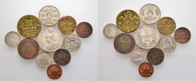 Deutsche Münzen und Medaillen ab 1871
Nebengebiete. Deutsch-Ostafrika. 
Lot (11 Stücke): 1 Pesa 1892, 1/4 Rupie 1901, 1/2 Heller 1906 J, 1 Heller 19...