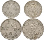 Deutsche Münzen und Medaillen ab 1871
Nebengebiete. Kiautschou. 
Lot (2 Stücke): 5 Cent und 10 Cent. J. 729 und 730.
vorzüglich