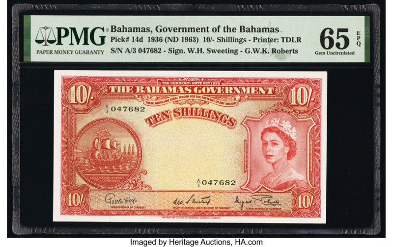 Bahamas Bahamas Government 10 Shillings 1936 (ND 1963) Pick 14d PMG Gem Uncircul...