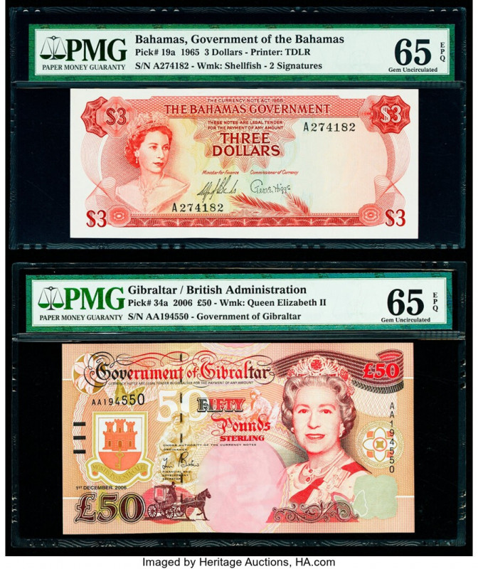 Bahamas Bahamas Government 3 Dollars 1965 Pick 19a PMG Gem Uncirculated 65 EPQ; ...
