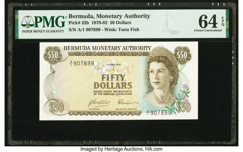 Bermuda Monetary Authority 50 Dollars 1.4.1978 Pick 32b PMG Choice Uncirculated ...