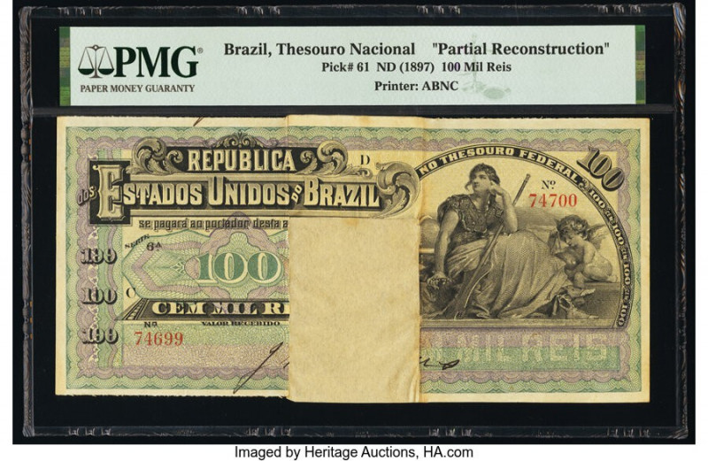 Brazil Thesouro Nacional 100 Mil Reis ND (1897) Pick 61 Partial Reconstruction P...