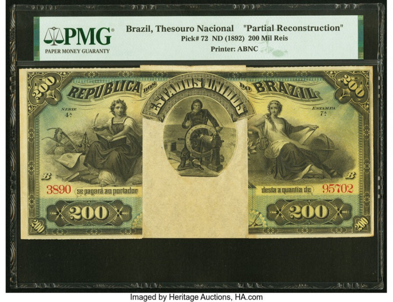 Brazil Thesouro Nacional 200 Mil Reis ND (1892) Pick 72 Partial Reconstruction P...