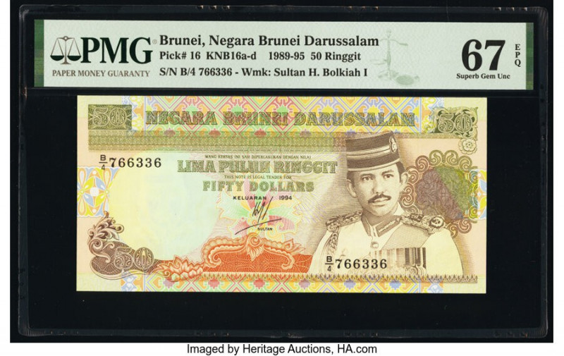 Brunei Negara Brunei Darussalam 50 Ringgit 1994 Pick 16 KNB16 PMG Superb Gem Unc...