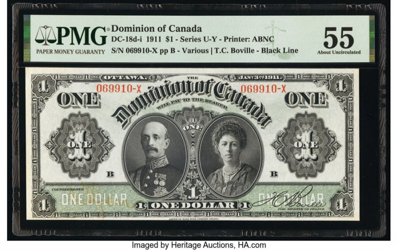 Canada Dominion of Canada $1 3.1.1911 Pick 27b DC-18d-i PMG About Uncirculated 5...