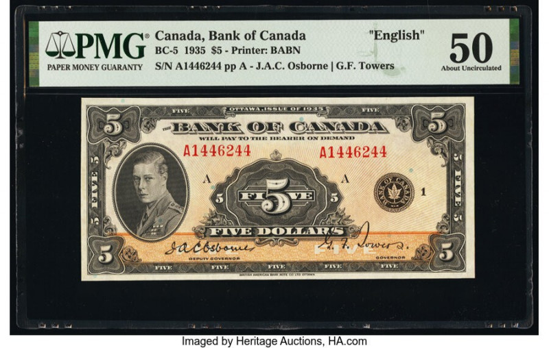 Canada Bank of Canada $5 1935 Pick 42 BC-5 PMG About Uncirculated 50. 

HID09801...
