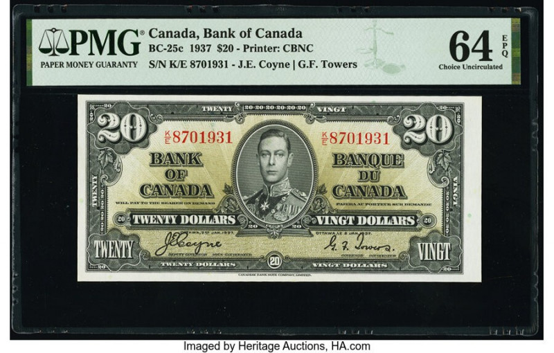 Canada Bank of Canada $20 2.1.1937 Pick 62c BC-25c PMG Choice Uncirculated 64 EP...