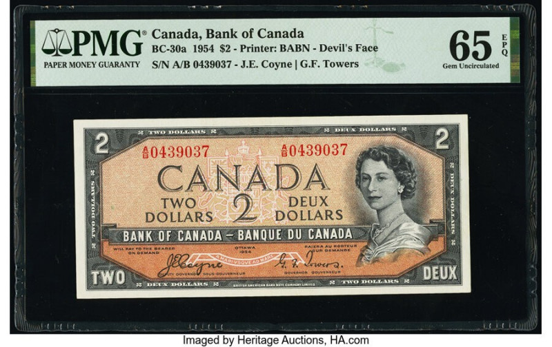 Canada Bank of Canada $2 1954 Pick 67a BC-30a "Devil's Face" PMG Gem Uncirculate...