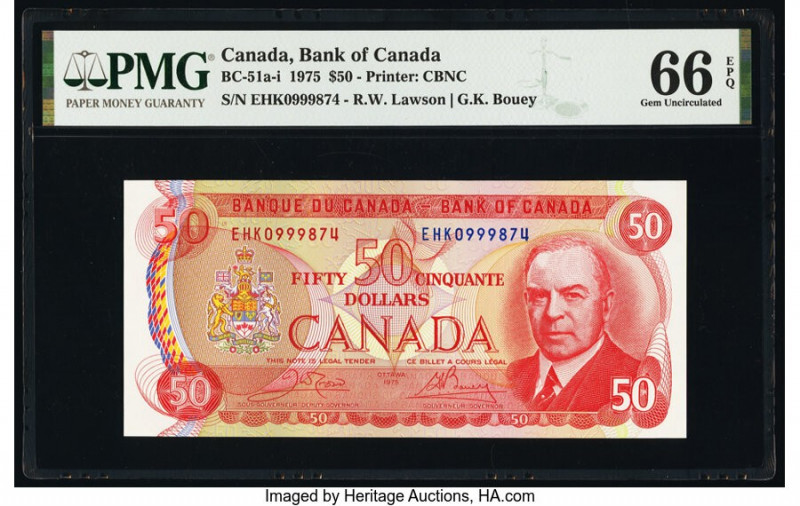 Canada Bank of Canada $50 1975 Pick 90a BC-51a-i PMG Gem Uncirculated 66 EPQ. 

...