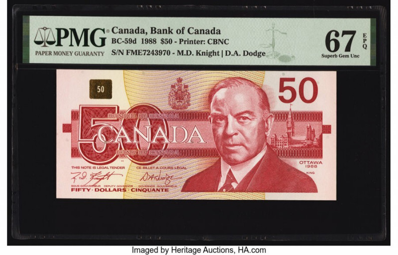 Canada Bank of Canada $50 1988 Pick 98d BC-59d PMG Superb Gem Unc 67 EPQ. 

HID0...