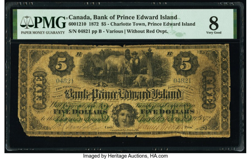 Canada Charlotte Town, PEI- Bank of Prince Edward Island $5 1872 CH.# 600-12-10 ...