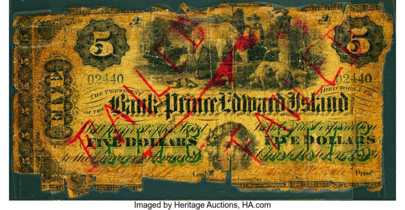 Canada Charlotte Town, PEI- Bank of Prince Edward Island $5 1.1.1877 Ch.# 600-12...