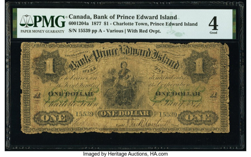 Canada Charlotte Town, PEI- Bank of Prince Edward Island $1 1.1.1877 Pick S1929c...