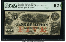 Canada Clifton, PC- Bank of Clifton $5 1.10.1859 Pick S1662 Ch.# 125-10-04-06 PMG Uncirculated 62 Net. Ink burn.

HID09801242017

© 2020 Heritage Auct...