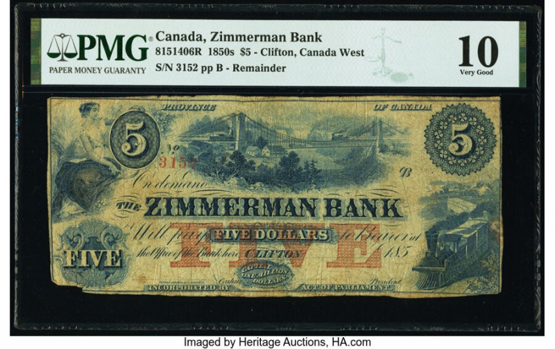 Canada Clifton, CW- Zimmerman Bank $5 185x Pick S2074R Ch.# 815-14-06R Remainder...