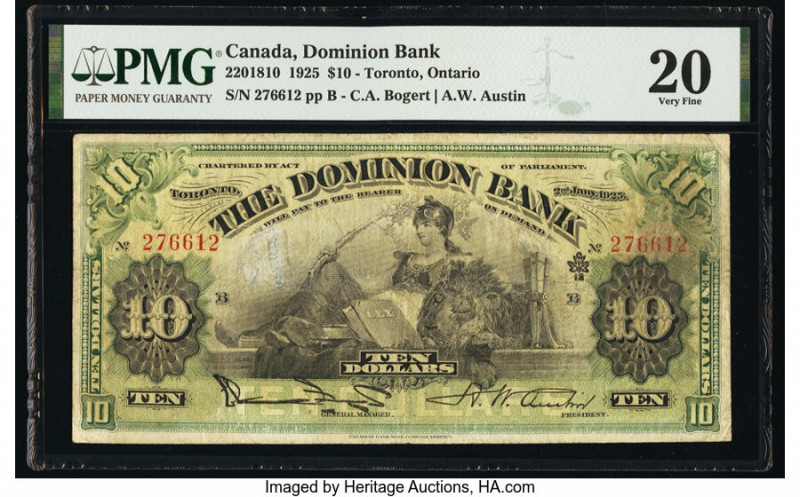 Canada Toronto, ON- Dominion Bank $10 2.1.1925 Pick S1027a Ch.# 220-18-10 PMG Ve...