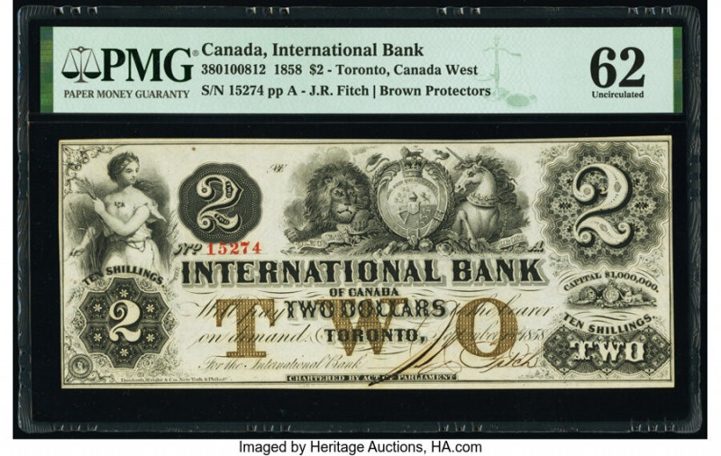 Canada Toronto, CW- International Bank of Canada $2 15.9.1858 Pick S1824e Ch.# 3...