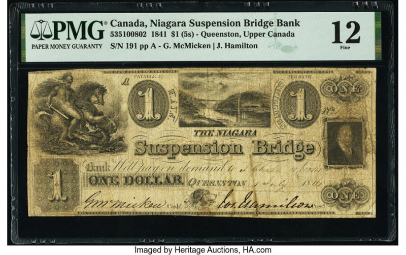 Canada Queens, UC- Niagara Suspension Bridge Bank $1 (5s) 1.7.1841 Pick S1902 Ch...