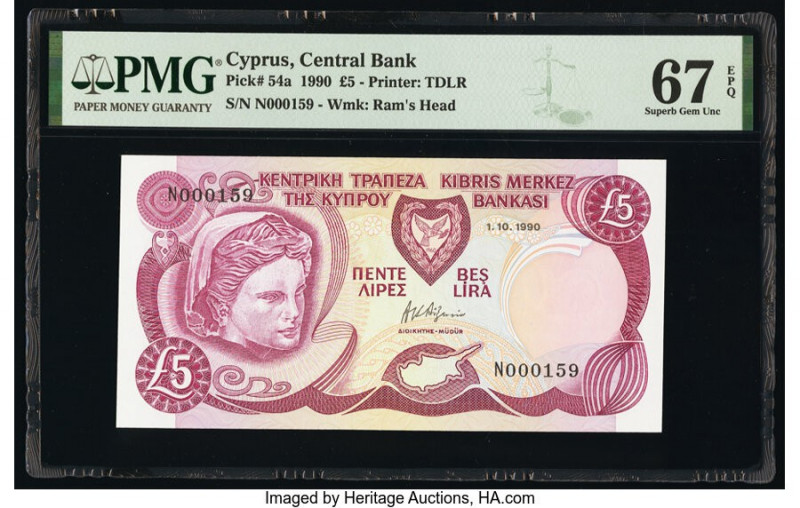 Cyprus Central Bank of Cyprus 5 Pounds 1.10.1990 Pick 54a PMG Superb Gem Unc 67 ...