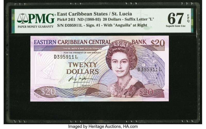 East Caribbean States Central Bank, St. Lucia 20 Dollars ND (1988-93) Pick 24l1 ...
