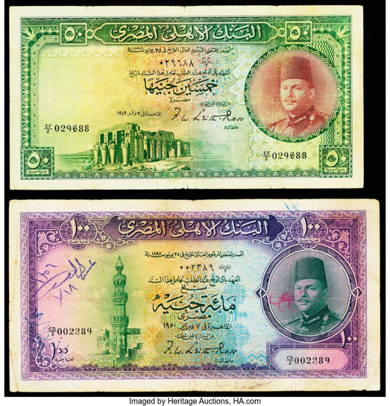Egypt National Bank of Egypt 50; 100 Pounds 1949-50; 1948-50 Pick 26a; 27a Two E...