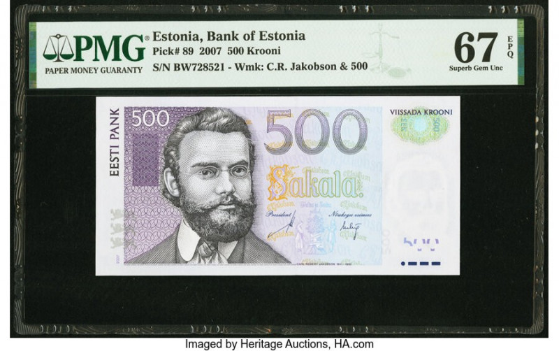 Estonia Bank of Estonia 500 Krooni 2007 Pick 89 PMG Superb Gem Unc 67 EPQ. 

HID...