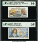 French Equatorial Africa Caisse Centrale de la France d'Outre-Mer 5; 10 Francs ND (1947-49) Pick 19a; 21 PMG Gem Uncirculated 66 EPQ (2); Two examples...