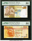 Hong Kong Hongkong & Shanghai Banking Corp. Ltd. 1000; 500 Dollars 2008; 2010 Pick 211e; 215a Two Examples PMG Choice Uncirculated 64 (2). 

HID098012...