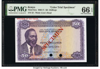 Kenya Central Bank of Kenya 50 Shillings 1969-71 Pick 9cts Color Trial Specimen PMG Gem Uncirculated 66 EPQ. Red Specimen overprints and two POCs.

HI...