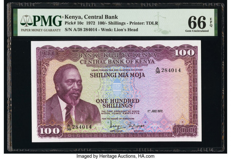 Kenya Central Bank of Kenya 100 Shillings 1.7.1972 Pick 10c PMG Gem Uncirculated...