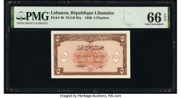 Lebanon Republique Libanaise 5 Piastres 1950 Pick 46 PMG Gem Uncirculated 66 EPQ. 

HID09801242017

© 2020 Heritage Auctions | All Rights Reserved
