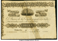 Spain Banco de la Coruna 500 Reales de Vellon 18xx (ND 1857) Pick S303 Very Fine-Extremely Fine. The port city of Coruna is part of modern day Galicia...