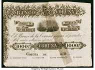 Spain Banco de la Coruna 1000 Reales de Vellon 18xx (ND 1857) Pick S304 Very Fine-Extremely Fine. The circa 1857 series of notes from the Bank of Coru...
