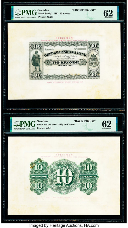 Sweden Orebra Enskilda Bank 10 Kronor 1882 Pick S402p1; S402p2 Front and Back Pr...