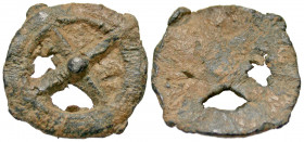 Central Europe, Uncertain tribe. Ca. 1st Century B.C. Cast Potin unit (19.5 mm, 2.31 g). Four spoked wheel. Victoor IX-2b. EF.