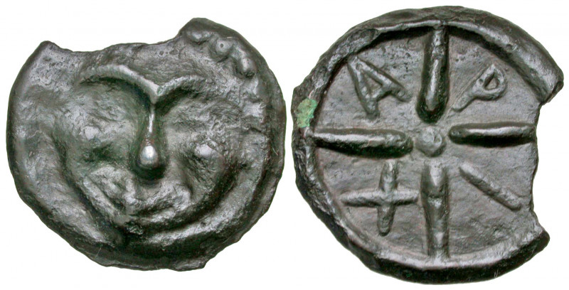 Sarmatia, Olbia. Ca. 437-410 B.C. AE cast as (36.1 mm, 12.18 g, 6 h). Facing gor...