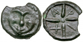 Sarmatia, Olbia. Ca. 437-410 B.C. AE cast as (36.1 mm, 12.18 g, 6 h). Facing gorgoneion / A-P-I-X, wheel with four spokes. SNG BM Black Sea 387; Anokh...