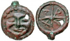 Sarmatia, Olbia. Late 5th-4th century B.C AE cast as (36.1 mm, 12.17 g, 6 h). Facing gorgoneion / A-P-I-X, Wheel with four spokes. SNG BM Black Sea 38...