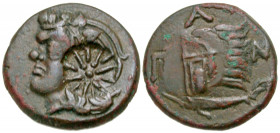 Cimmerian Bosporos, Pantikapaion. Circa 304-250 B.C. AE 20 (20.4 mm, 6.28 g, 11 h). Wreathed head of beardless satyr left; pseudo-countermark (in die)...