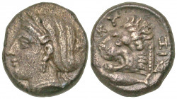 Mysia, Kyzikos. Ca. 390-340 B.C. AR drachm (14.2 mm, 3.14 g, 6 h). [ΣΩTEIPA], head of Kore Soteira left, hair in sphendone covered with a veil, wearin...