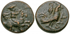 Troas, Dardanos. 4th-3rd century B.C. AE 11 (11.1 mm, 1.41 g, 6 h). Horseman right / ΔAP, cock standing right. SNG Copenhagen 293. VF, brown patina.