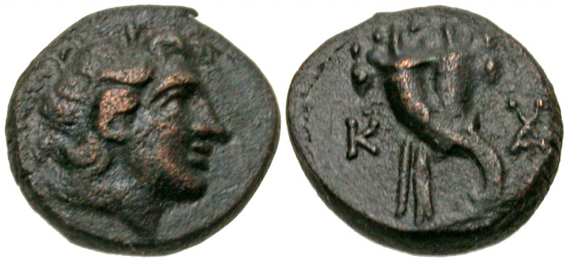Caria, Kaunos. ca. 191/0-166 B.C. AE 10 (9.7 mm, 1.56 g, 12 h). Diademed head of...