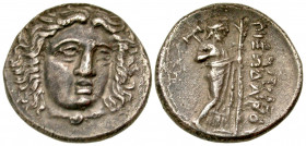 Carian Satraps. Pixodaros. Ca. 341/0-336/5 B.C. AR didrachm (20 mm, 6.63 g, 1 h). Halikarnassos mint. Laureate head of Apollo facing slightly right, d...